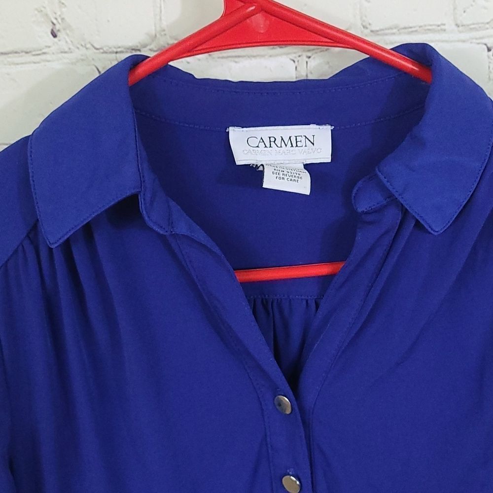 Carmen MarcĀ Valvo Royal Blue Blouse Women's Top XS Long 3/4 Sleeve CareerāBlouse - Picture 6 of 8